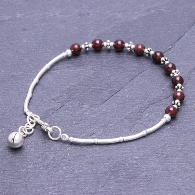 Garnet beaded bracelet, 'Classic Love' - Garnet Bracelet with Karen Silver Beads from Thailand