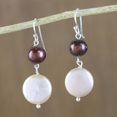 Cultured pearl dangle earrings, 'Deep Moon' - Cultured Pearl Dangle Earrings Crafted in Thailand