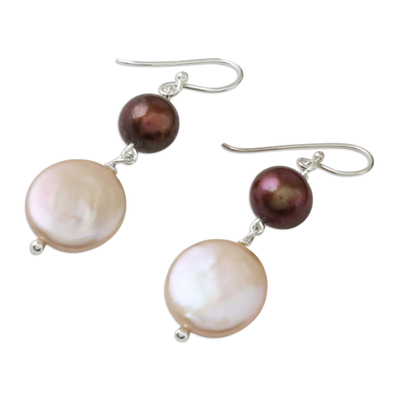 Aretes colgantes de perlas cultivadas - Aretes colgantes de perlas cultivadas hechos a mano en Tailandia