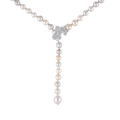 Cultured pearl Y-necklace, 'Beautiful Butterfly' - Cultured Pearl Butterfly Y-Necklace from Thailand