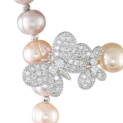 Cultured pearl Y-necklace, 'Beautiful Butterfly' - Cultured Pearl Butterfly Y-Necklace from Thailand