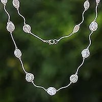 Rhodium plated cultured pearl link necklace, 'Shining World' - Rhodium Plated Cultured Pearl Link Necklace from Thailand