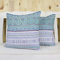 Cotton blend cushion covers, 'Hmong Sky' (pair) - Cotton Blend Cushion Covers Woven by Hmong Artisans (Pair)