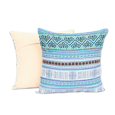 Cotton blend cushion covers, 'Hmong Nature' (pair) - Hmong Cotton Blend Cushion Covers from Thailand