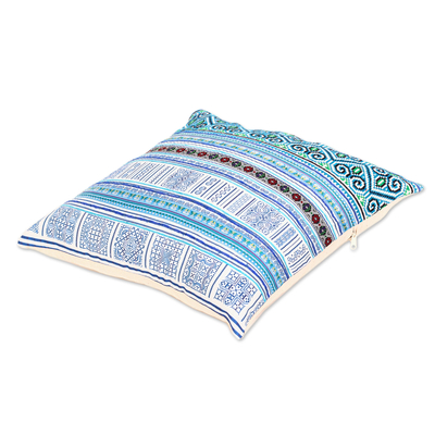 Embroidered cushion covers, 'Hmong Nature' (pair) - Hmong Cotton Blend Cushion Covers from Thailand