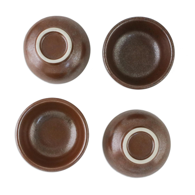 Gewürzschalen aus Keramik, (4er-Set) - Rustikale Gewürzschalen aus kastanienbrauner Keramik (4er-Set)