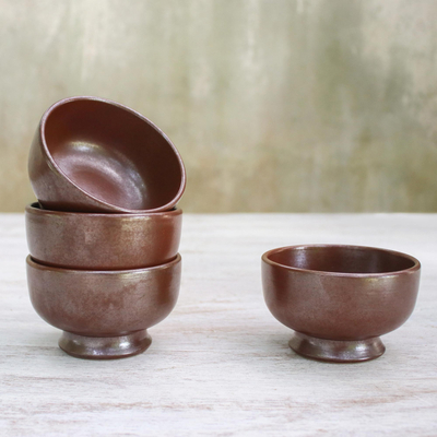 Ceramic dessert bowls, 'Earthen Style' (set of 4) - Rustic Chestnut Brown Ceramic Dessert Bowls (Set of 4)