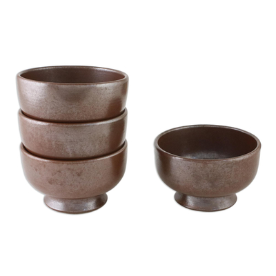 Cuencos de postre de cerámica, (juego de 4) - Cuencos de postre de cerámica marrón castaño rústico (juego de 4)