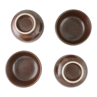 Cuencos de postre de cerámica, (juego de 4) - Cuencos de postre de cerámica marrón castaño rústico (juego de 4)