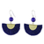 Quartz dangle earrings, 'Festival in Ultramarine' - Quartz and Brass Bead Dangle Earrings with Cotton Fringe