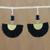 Quartz dangle earrings, 'Festival in Black' - Quartz and Brass Bead Dangle Earrings with Cotton Fringe