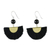 Quartz dangle earrings, 'Festival in Black' - Quartz and Brass Bead Dangle Earrings with Cotton Fringe