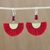 Quartz dangle earrings, 'Festival in Red' - Quartz and Brass Bead Dangle Earrings with Cotton Fringe thumbail