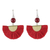 Quartz dangle earrings, 'Festival in Red' - Quartz and Brass Bead Dangle Earrings with Cotton Fringe (image 2a) thumbail