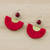 Quartz dangle earrings, 'Festival in Red' - Quartz and Brass Bead Dangle Earrings with Cotton Fringe (image 2b) thumbail