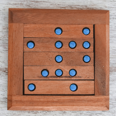 Wood puzzle, 'Blue Dots' - Blue Dot Raintree Wood Puzzle from Thailand