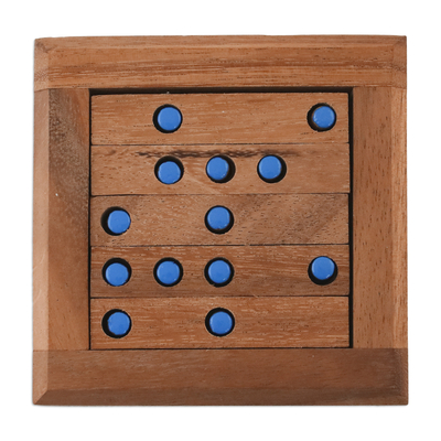 Wood puzzle, 'Blue Dots' - Blue Dot Raintree Wood Puzzle from Thailand