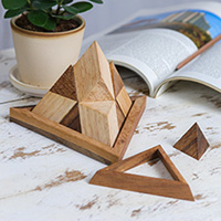 Wood puzzle, 'Intricate Pyramid' - Raintree Wood Pyramid Puzzle from Thailand