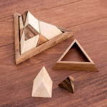 Wood puzzle, 'Intricate Pyramid' - Raintree Wood Pyramid Puzzle from Thailand