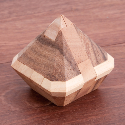 Wood puzzle, 'Brilliant Diamond' - Diamond-Shaped Raintree Wood Puzzle from Thailand