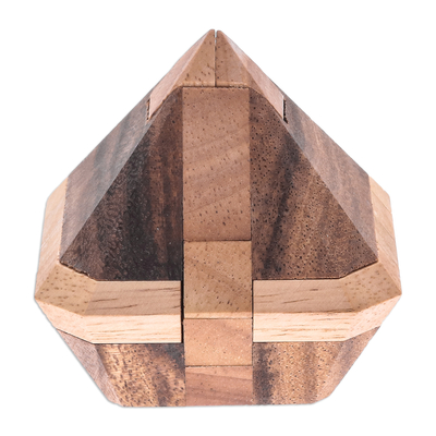 Wood puzzle, 'Brilliant Diamond' - Diamond-Shaped Raintree Wood Puzzle from Thailand