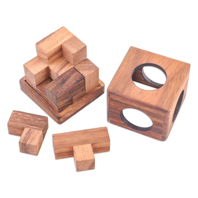 Rompecabezas de madera - Rompecabezas de cubo Soma de madera Raintree de Tailandia