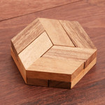 Wood puzzle, 'Elegant Hexagon' - Hexagonal Raintree Wood Puzzle from Thailand