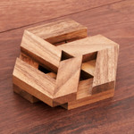 Wood puzzle, 'Elegant Hexagon' - Hexagonal Raintree Wood Puzzle from Thailand
