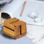 Wood puzzle, 'Elegant Hexagon' - Hexagonal Raintree Wood Puzzle from Thailand