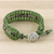 Onyx and jasper beaded wristband bracelet, 'Meadow Path' - Jasper Quartz Bead and Karen Silver Wristband Bracelet