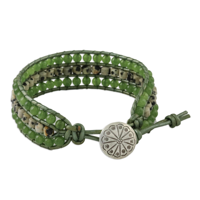 Armband aus Perlen aus Onyx und Jaspis - Jaspis-Quarz-Perle und Karen-Armband aus Silber