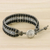 Onyx and quartz beaded wristband bracelet, 'Midnight Clouds' - Onyx Quartz Bead and Karen Silver Button Wristband Bracelet (image 2) thumbail