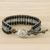 Onyx and quartz beaded wristband bracelet, 'Midnight Clouds' - Onyx Quartz Bead and Karen Silver Button Wristband Bracelet (image 2c) thumbail
