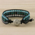 Serpentine and quartz beaded wristband bracelet, 'Horizon at Sea' - Quartz Serpentine and Karen Silver Button Wristband Bracelet (image 2c) thumbail