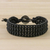 Glass bead wristband bracelet, 'In The Shadows' - Matte Black Bead and Karen Silver Button Wristband Bracelet (image 2b) thumbail