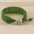 Quartz beaded wristband bracelet, 'Verdant Field' - Green Quartz and Karen Silver Button Wristband Bracelet (image 2) thumbail