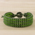 Quartz beaded wristband bracelet, 'Verdant Field' - Green Quartz and Karen Silver Button Wristband Bracelet (image 2b) thumbail