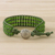 Quartz beaded wristband bracelet, 'Verdant Field' - Green Quartz and Karen Silver Button Wristband Bracelet (image 2c) thumbail