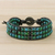 Serpentine beaded wristband bracelet, 'Lagoon Depths' - Serpentine Bead and Karen Silver Button Wristband Bracelet (image 2b) thumbail