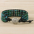 Serpentine beaded wristband bracelet, 'Lagoon Depths' - Serpentine Bead and Karen Silver Button Wristband Bracelet (image 2c) thumbail