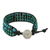 Serpentine beaded wristband bracelet, 'Lagoon Depths' - Serpentine Bead and Karen Silver Button Wristband Bracelet