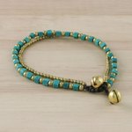 Beaded bracelet, 'Mint Delight' - Colorful Calcite and Brass Beaded Bracelet from Thailand