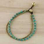 Beaded bracelet, 'Mint Delight' - Colorful Calcite and Brass Beaded Bracelet from Thailand