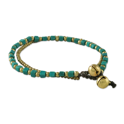 Beaded bracelet, 'Mint Delight' - Colorful Calcite and Brass Beaded Bracelet from Thailand