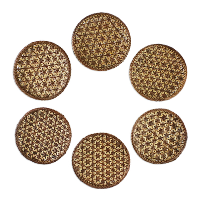 Handcrafted Woven Flower Motif Bamboo Coasters (Set of 6)