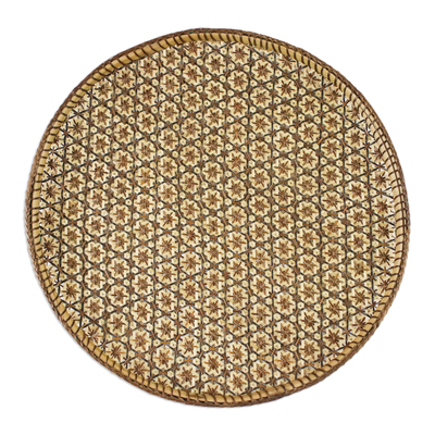 Bamboo and rattan tray and coaster set, 'Thai Blossom Hospitality' (Set of 7) - Handcrafted Woven Flower Rattan Coasters and Tray (Set of 7)