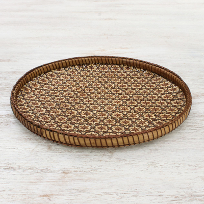 Bamboo and rattan tray, 'Presenting Pikul' (10 inch) - Handcrafted Woven Flower Motif Rattan Tray (10 inch)