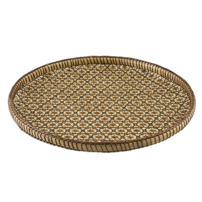 Bamboo and rattan tray, 'Presenting Pikul' (10 inch) - Handcrafted Woven Flower Motif Rattan Tray (10 inch)