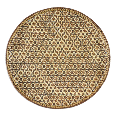 Tablett aus Bambus und Rattan, (10 Zoll) - Handgefertigtes Rattan-Tablett mit gewebtem Blumenmotiv (10 Zoll)