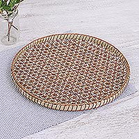 Bamboo and rattan  tray, 'Presenting Pikul' (11 inch) - Handcrafted Woven Flower Motif Rattan Tray (11 inch)